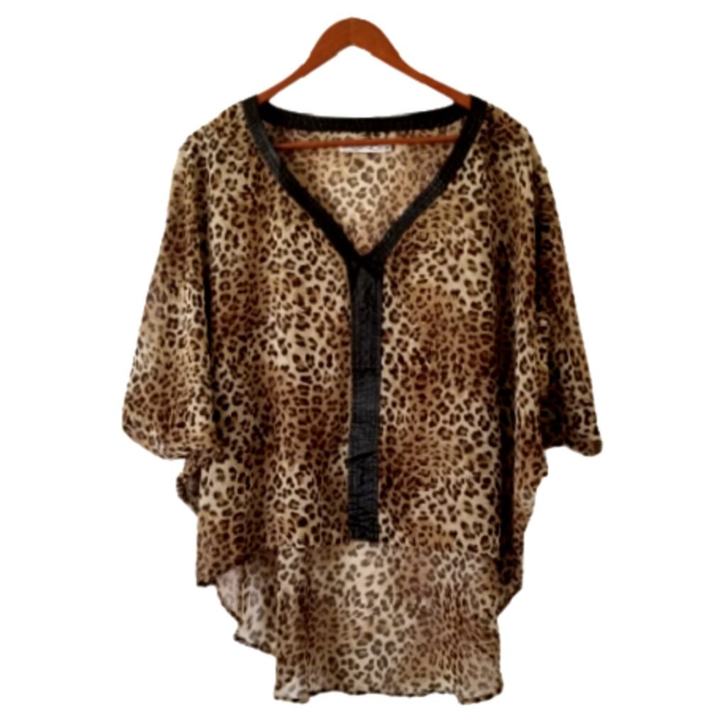 FOND Leopard Camisole High Low Tunic /Faux Leather Details - Size M